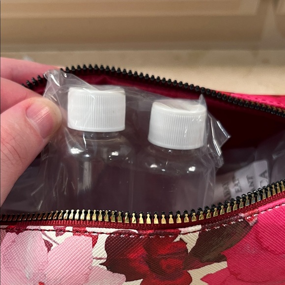 Ted Baker Vibrant Pink and Red Floral Loaf Cosmetic Pouch and 2 travel bottles - Picture 6 of 8